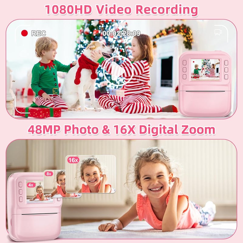 MINIBEAR Kids Camera Instant Print Camera for Kids Digital Camera Toddler Toys Christmas Birthday Gifts for 3 4 5 6 7 8 9 10 Year Old Girls Boys, Pink - Image 3